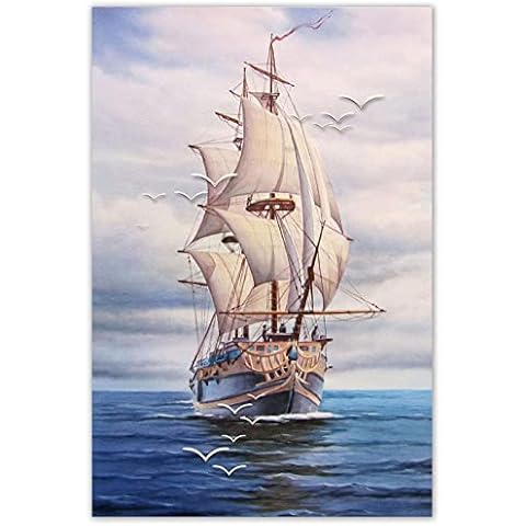 Picture On Canvas Sailing Boat Ocean Landscape Retro Prints Wall Art Paintings Poster Living Room Kitchen Home Decor 31.4”x47.2”(80x120cm) Frameless Cover