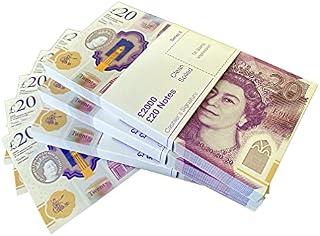 BIG SCREEN STACKS - UK COMPANY | NEW EDITION PROP MONEY UK POUNDS GBP BANK 300 20 NOTES | 3 STACKS | Extra Bank Strap | Authentic Film Edition | Movies Play Fake Cash Casino Photo Booth Props