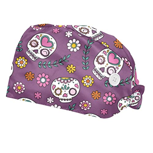 Chapeaux bouffants 2PCS motif crâne de sucre ajustables avec bandeau
