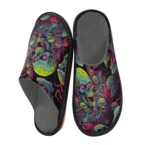Zombie Skull Mens Womens Cozy Memory Foam Scuff Slippers Cute Indoor/Outdoor Slippers Size 4-52