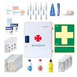 Ferretelix®, Armario botiquin pared con llave (40 x 30 x 16 cms) equipado con artículos imprescindibles para realizar curas + CARTEL PVC 224x300 clase B homologado BOTIQUIN