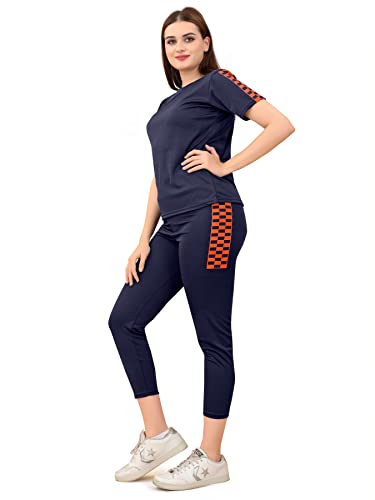 Image of DTR FASHION Lycra Blended Checkered Printed Tracksuit Co-ord Sets for Women TS HALF CHECKS NEW