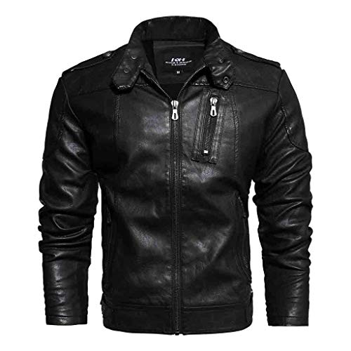 Yumso Revers Blouson Homme Simili Cuir Poche Veste Velours Hiver Chaud Vintage Couleur Unie Zipper Moto Slim Fit Manteau Top