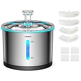 NPET WF210 Cat Water Fountain Stainless Steel, 50oz/1.5L Dishwasher-Safe Pet Water Fountain Ultra Quiet Automatic Cat Water Dispenser with Light for Cats Inside (4 Filters+Fountain(with Adapter))