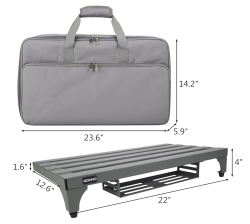 GOKKO Gitarren-Pedalboard aus Aluminiumlegierung, 56 x 31 cm, mit Netzteilhalterung, inklusive Tragetasche und Befestigungsbändern (grau, GKA-22GY)