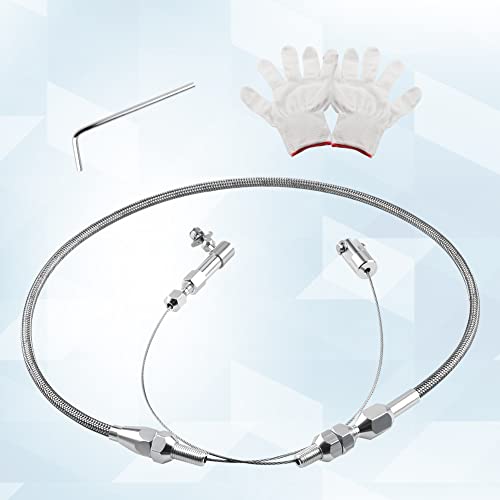 WMPHE 24 Inch Universal Throttle Cable Kit with Aluminum Fittings Ferrules, Adjustable Stainless Steel Braided Swap Fuel Line with U-cut-to-fit Inner Wire
