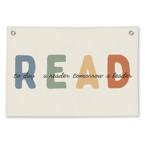 ETVISO Boho Neutral READ Reading Room Decor - Linen Banner Wall Hanging Canvas Banner Flag Decor for Kids Nursery Toddler Reading Corner Nook Classroom Library
