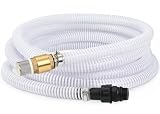 FLUENTPOWER 23FT x 1' Suction Hose Kit with Brass Fitting Check Valve and NPT 1' Thread, Water Intake Hose Set, Aspiration Hose for Well Shallow Sprinkler Garden Booster Pump, White