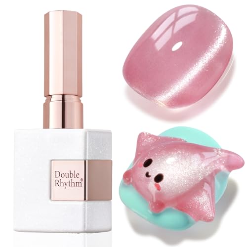 Double Rhythm 0.5 OZ Cat Eye Gel Polish with Magnet 15ML Holographic Glitter Shimmer Translucent Jelly Color Magnetic Polish Salon DIY at Home (Silver-MC1019)
