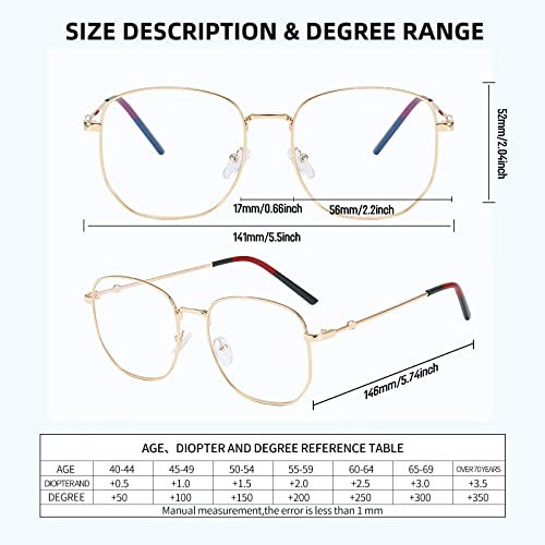 Image of Oversized Metal Reading Glasses Women Men, Large Fashion Blue Light Blocking Computer Readers