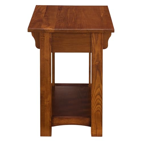 Leick Home Mission Impeccable End Table, Solid Wood Side Table with Drawer & Shelf, Slatted Sides, Blackened Hardware, Easy Assembly, Medium Oak Finish, 17 in L x 25 in W x 23 in H, 8206