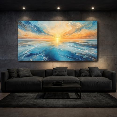 Toile triptyque océan bleu grand format pour décoration murale chic - 2
