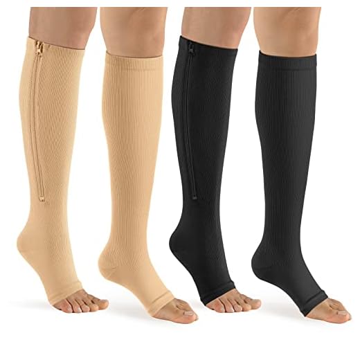 bropite Zipper Compression Socks Women & Men - 2Pairs Calf Knee High 15-20mmHg Open Toe Compression Stocking suit for Walking,Running