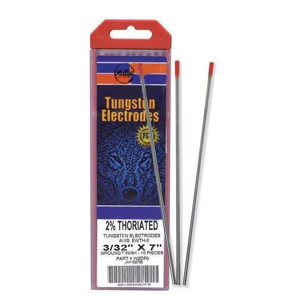 7"" Heliarc Tungsten Electrode 3/32"" Dia., PK10, Container Type: Red