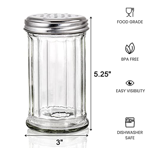 Tebery 6 Pack Glass Retro Cheese Spice Herb Seasoning Shakers With Perforated Stainless Steel Lid, 12Oz Glass Sugar Dispenser/Pourer/Shaker For Wedding, Restaurant, Travel, Camping, Buffet Supplies #TOP1