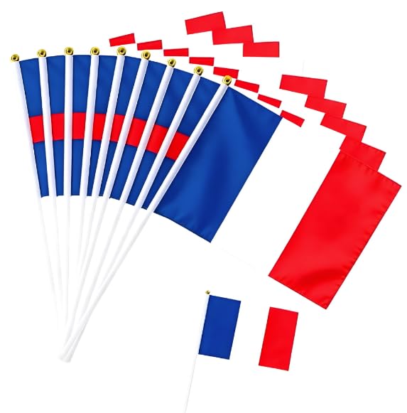 10Pcs Small France Flags on Sticks for Fifa World Cup Football 2026 Decoration, 14X21cm Mini France Flag, Hand Waving Flag for Eurovision Euro Football Garden Street Outdoor French Party Decorations — image 1