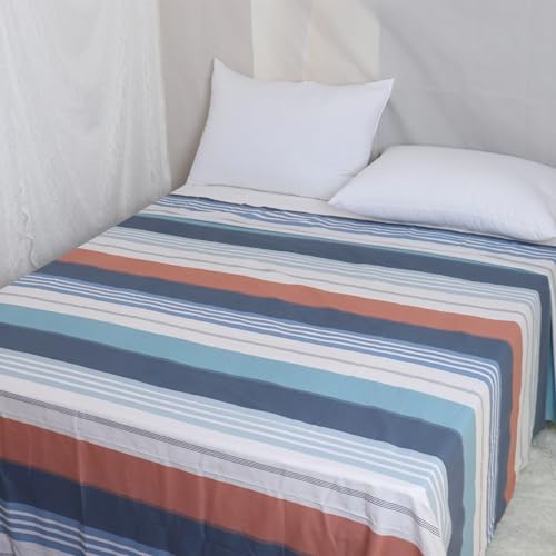 Twin Flat Sheet Only 1 Pack Striped Printed Breathable Bedding Sheets for Home and Hotels 100 Percent Top Sheets