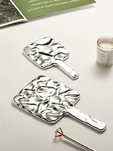 MIRRORNOVA Espelho de mão, espelho de mão com ondulações de água com alça para maquiagem, quadrado,