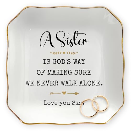 OASSIE Sister Birthday Gifts for Women - 4"X4" Ceramic Jewelry Dish Tray