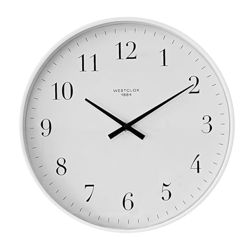 Westclox 12 Inch Wall Clock with Large Easy to Read Dial, Quartz Accuracy, Glass Lens, Metal Hands and Durable Plastic Frame, Battery Operated Analog Clock for Home Office Classroom (White)