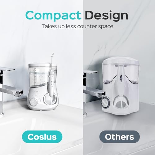 COSLUS E1 Electric Water Flosser for Teeth: Professional Dental Pick for Orthodontic, Sensitive Gums, Braces - 12 Pressure Settings & 5 Multi-Functional Tips for Multiple Users, Home Use, White
