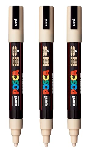 Image of posca PC-5M Water-Based Paint Markers, Reversible Medium Tip (1.8-2.5mm), Beige, 3 Count