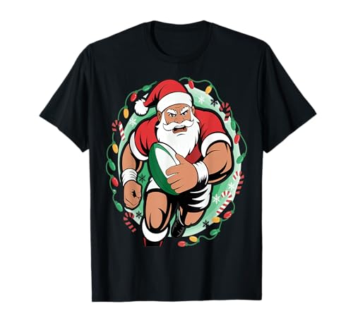 Père Noël Amusant Jouant au Rugby, Sports de Noël T-Shirt
