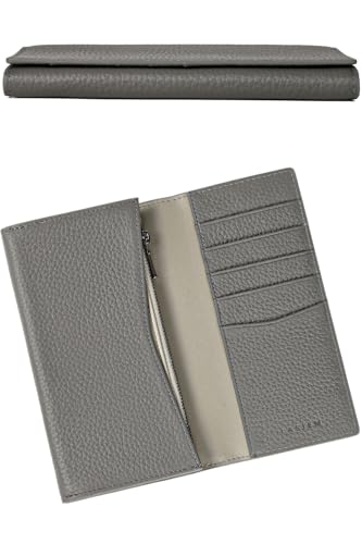 [LS LASIEM] 【最小薄型長財布】長財布 メンズ 小さい長財布 メンズ財布 本革 レザー 薄い 小さい 短い 短め 薄型 コンパクト スキミング防止 カードケース 小銭入れ 時短 革 折りたたみ グレー 灰色 - LS LASIEM - 商品画像
