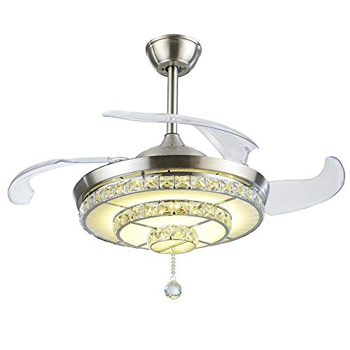 42-Inch Chrome Crystal Ceiling Fan with Light And Remote Control 3Color Change Invisible