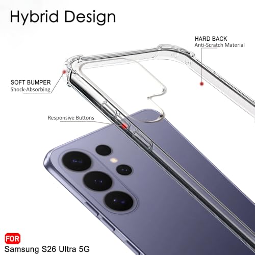 Image of TheGiftKart for Samsung S26 Ultra Case, Shockproof Clear Back Cover, Raised Bumps for Camera & Screen Protection, 360 Degree Protection Galaxy S26 Ultra Back Cover (PC & TPU, Transparent)