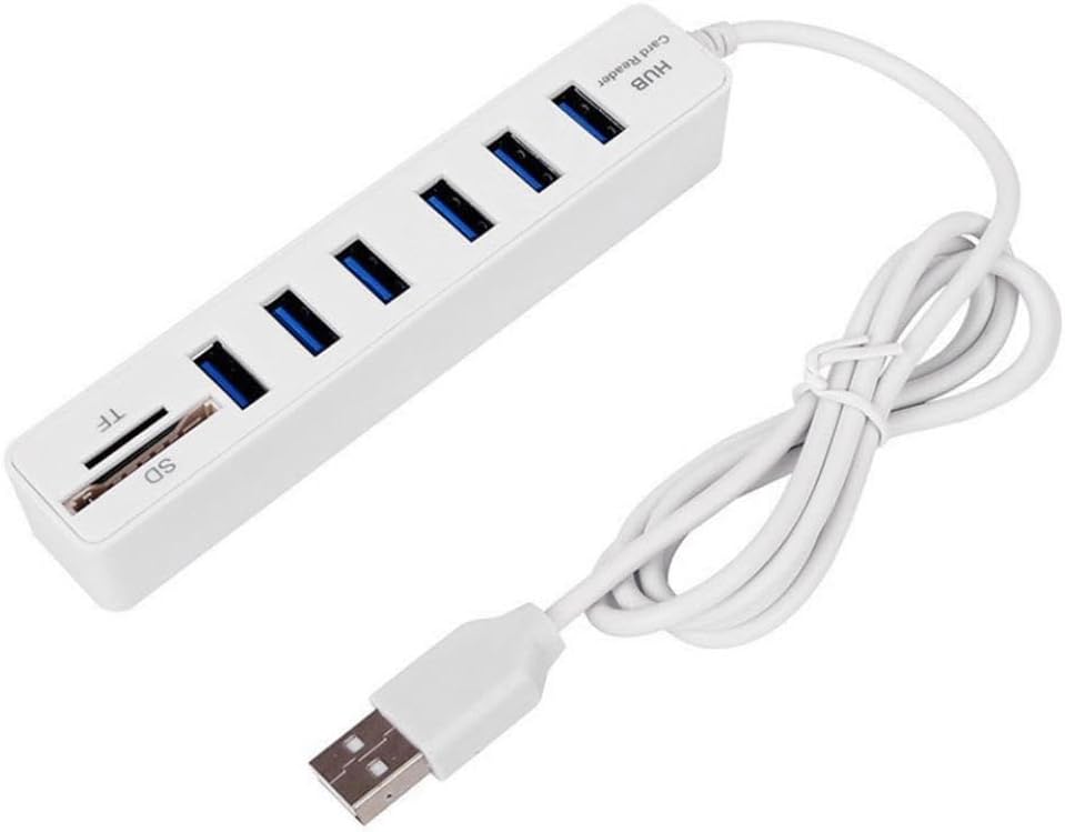 USB 6 Port Hub Multi Splitter Port Speed Transmission Memory TF Docking Station Plug and Play for Mobile Hard Drive(White)