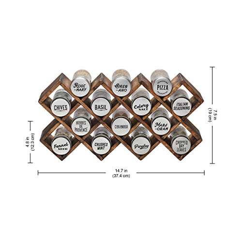 Image of Kamenstein 10 Jar Criss-Cross 2-in-1 Spice Organizer for Countertop or Wall with Spices Included, FREE Spice Refills for 5 Years, Gray Wash Bamboo with Metal Caps