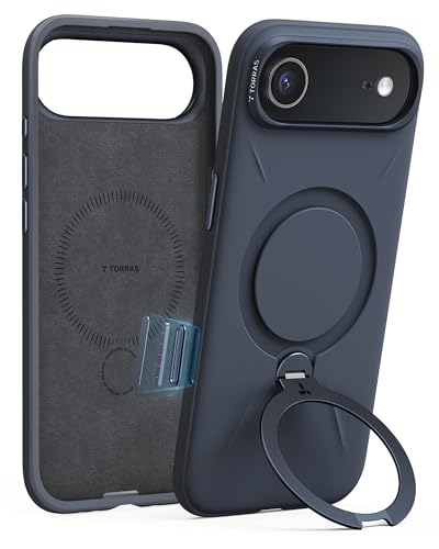 TORRAS Q3 Silicone 360 Spin for iPhone Air Case with Stand, Fit for MagSafe, Magnetic Ring Kickstand with Camera Control, Liquid Silicone Rubber Soft Phone Case for iPhone 17 Air 6.5'', Deep Blue