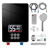 Calentador de Agua Eléctrico, Calentador de Agua Instantáneo con Cabezal de Ducha y Control Remoto, Ajuste de Temperatura...