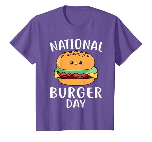 National Burger Day Hamburger Cheeseburger T-Shirt, Youth, Purple Heather, Small