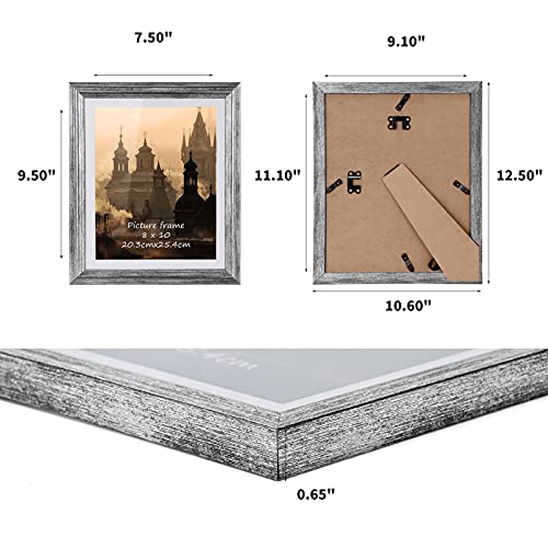 Rempry 6 Pack 8X10 Rustic Picture Frames With Mat, Distressed Silver Family Gallery Photo Frames 10X8 For Tabletop Standing Wall Hanging #TOP1