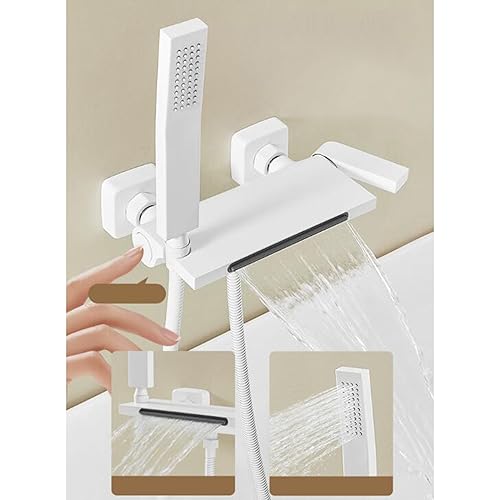 Robinet de bain cascade blanc avec douchette et mitigeur en laiton - 2
