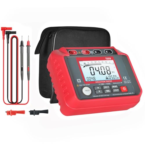 Megohmmeter, 1000V/2500V/5000V Digital Insulation Resistance Tester AC/DC Voltage 10-600V Megohm Meter with 100 Data Storages, 0.1MΩ~20GΩ, Low Battery Indicator, LCD Backlight for Electrical Equipment