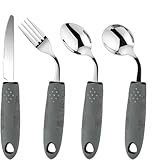 Adaptive Besteckset (4-tlg) – 42° Winkel, 80g Gewichtet | Für Parkinson, Zittern, Arthritis | Rutschfester Griff, Esshilfe (Rechte Hand)