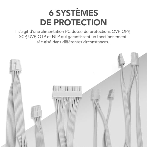 NOX Xtreme Products URANO Pro 650 W White 80 Plus Bronze, Alimentation ATX avec Ventilateur Silencieux 120 mm PWM, Protection intégrale (OVP, UVP, OPP, SCP, OTP), PFC Actif, câbles Plats, Blanc – vue 8
