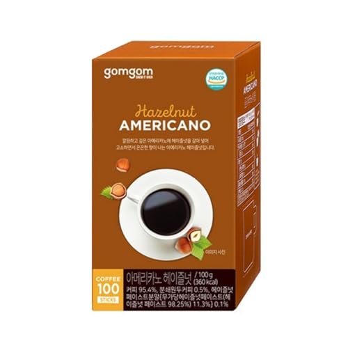 Korean Instant Coffee Mix Sticks, Americano and Hazelnut, 100 Count, 1g Each, Gom gom (100, Hazelnut)