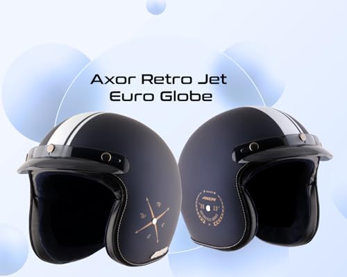 Image of Axor Retro Jet Euro Globe ISI and DOT Certified Matte Finish Open Face Helmet for Men and Women with Stylish Peak- Dull Royal Blue -XL