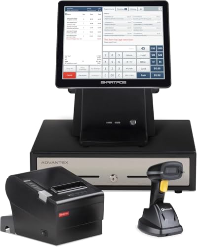 SmartPOS-129 Complete POS Bundle with Integrated Payments — Professional POS Bundle for Small Business: Cashier Touch Screen, Customer-Facing Display, Cash Drawer, Receipt Printer, Barcode Scanner