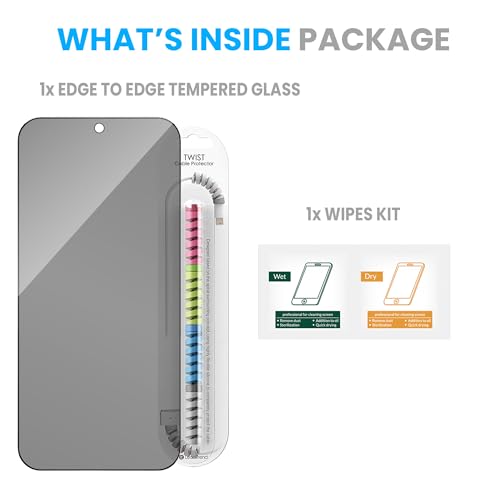 Image of ArmourPro Privacy Tempered Glass Compatible for OPPO Find X9 and X8 (6.59 Inch) Edge-to-Edge Protection Coverage with Easy Installation kit & Cable Protector | Anti-Spy Guard