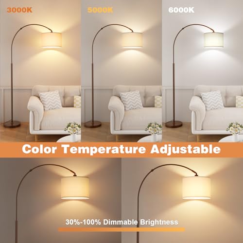 Ambimall Dimmable Arc Floor Lamp with Remote, Color Temperatures and Brightness Adjustable, Arched Floor Lamp with Rotating Head, Over Couch Arched Reading Light for Living Room (Deep Beige and Brown) by Ambimall - Image 4