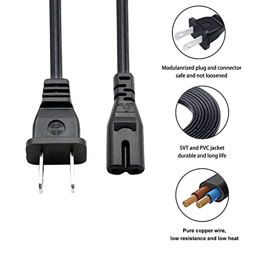 2 Prong Power Cord Replacement for Sonos One SL Gen 2 Beam Connect Amp Playbar Soundbar Power Cord 8ft IEC C7 AC Supply Cable