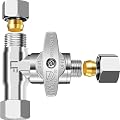 Tee Stop Valve - 3/8 Comp x 3/8 Comp x 1/4 Comp Brass Add-A-Tee Valve,Feed Water Adapter for Refrigerator,Ice Maker,Reverse Osmosis(RO) Water Filters,1/4 Comp Outlet Water Line Splitter