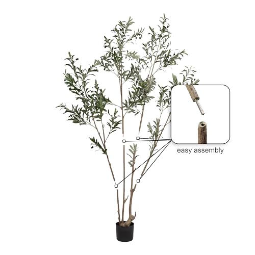 Kate and Laurel Oliveira Faux Olive Tree with Claudel Scalloped Planter Pot, 7 FT, White, Potted Artificial Olive Plant Tree with Realistic Foliage and Added Moss, Fake Plant for Living Room Decor by Kate and Laurel - Image 6