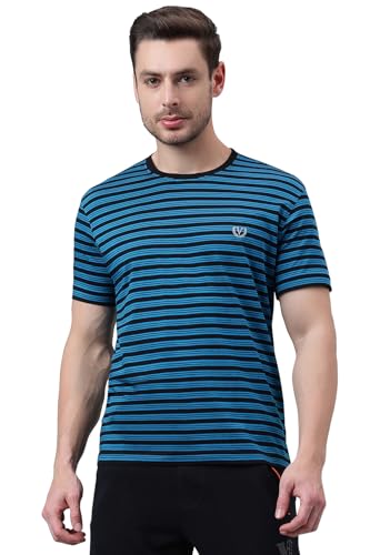 Image of Van Heusen Men Cotton Striper Regular Fit T-Shirt - Crew Neck, Half Sleeves