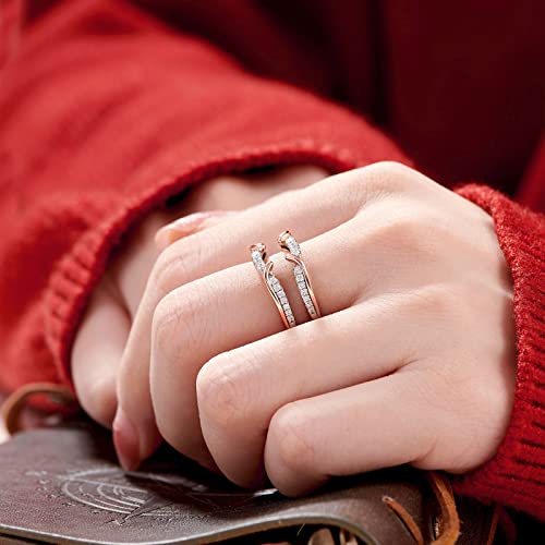 SHELOVES Two Tone Rose Gold Ring Guard 925 Sterling Silver Round CZ Ring Enhancer for Engagement Rings 5-124